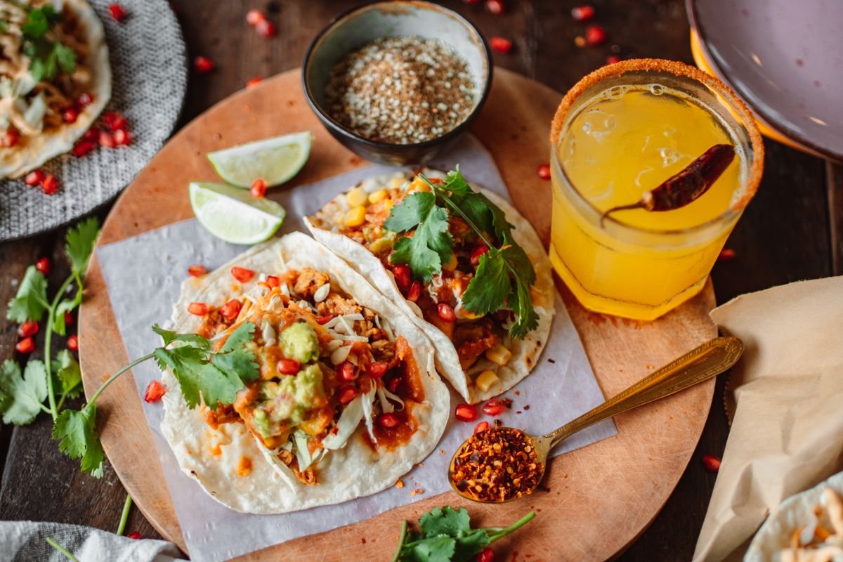Representative photo of soft tacos with an agua fresca