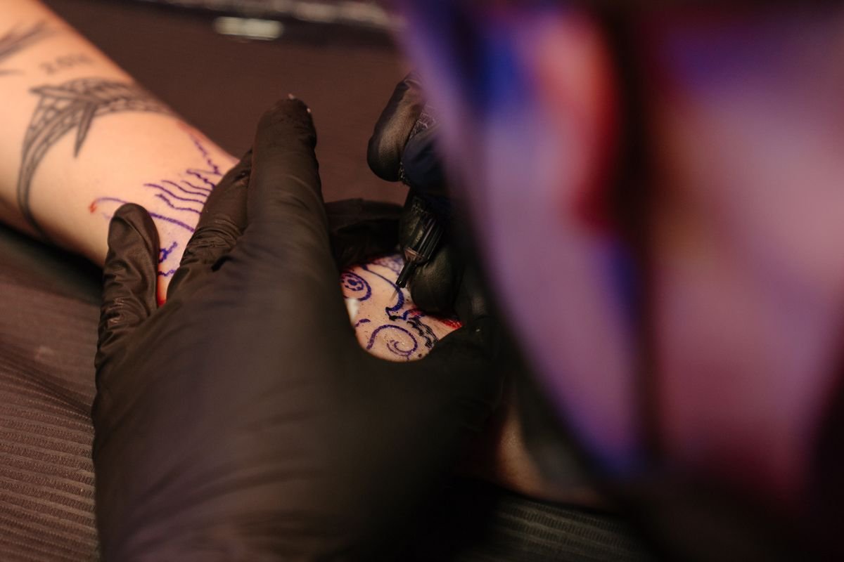 Representative photo &mdash; Stencil to skin, close up
