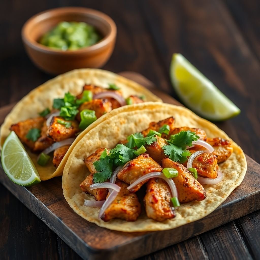 Grilled chicken tacos with onion, cilantro and salsa verde (representative image)