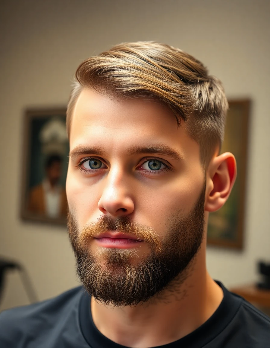 Representative photo of a man with a clean classic short cut and groomed beard